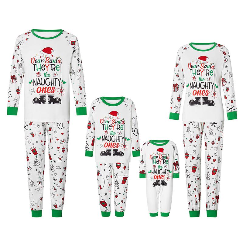 Matching Christmas Pajamas For Family Long Sleeve Cartoon Letter Print Tops + Pants Set Winter Loungewear