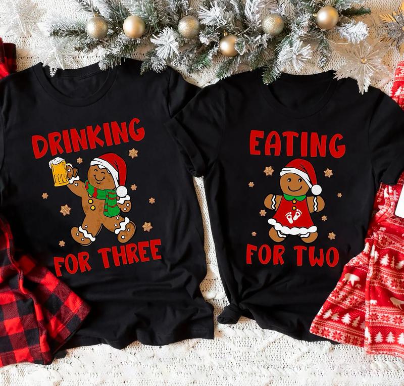 Eating For Two Christmas Couple Sweatshirt, Christmas Pregnancy Announcement Shirt, Baby Reveal Christmas Matching Parents Sweatshirt, Xmas Pregnant Mom Shirt, Parents To Be Sweatshirt, New Mom New Dad Shirt