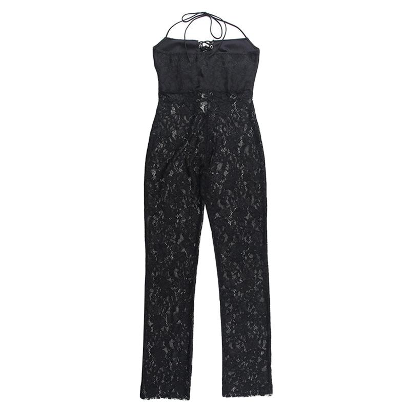 Women´s Summer Romper Sleeveless Halter Neck Cross Tie-up Front Lace Jumpsuit Pants Playsuit