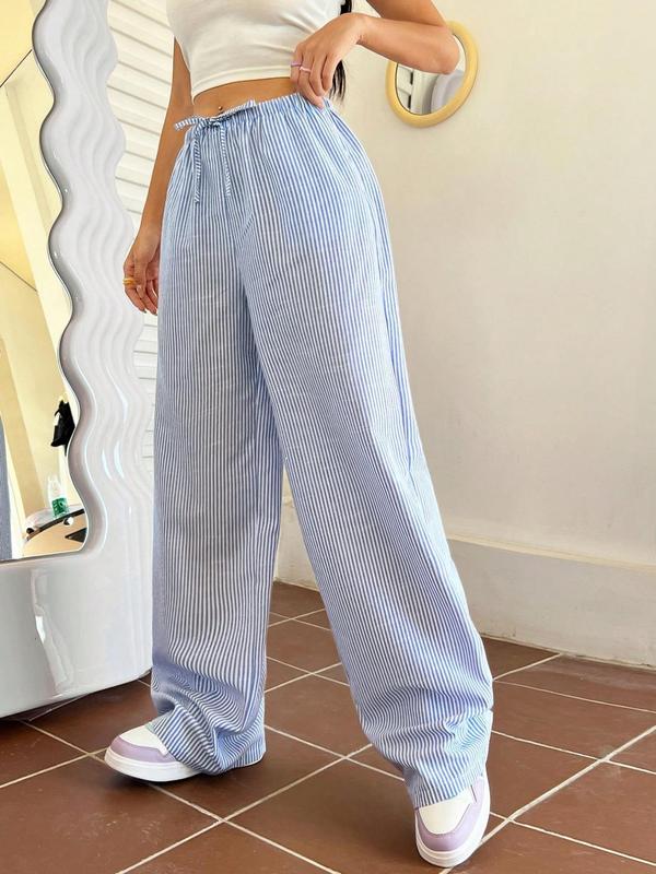 Women's Striped Print Drawstring Waist Wide Leg Pants, Fashion Casual Trousers for Summer, Pants for Women, Fashion Women's Bottoms for Daily Wear, Trousers for Women