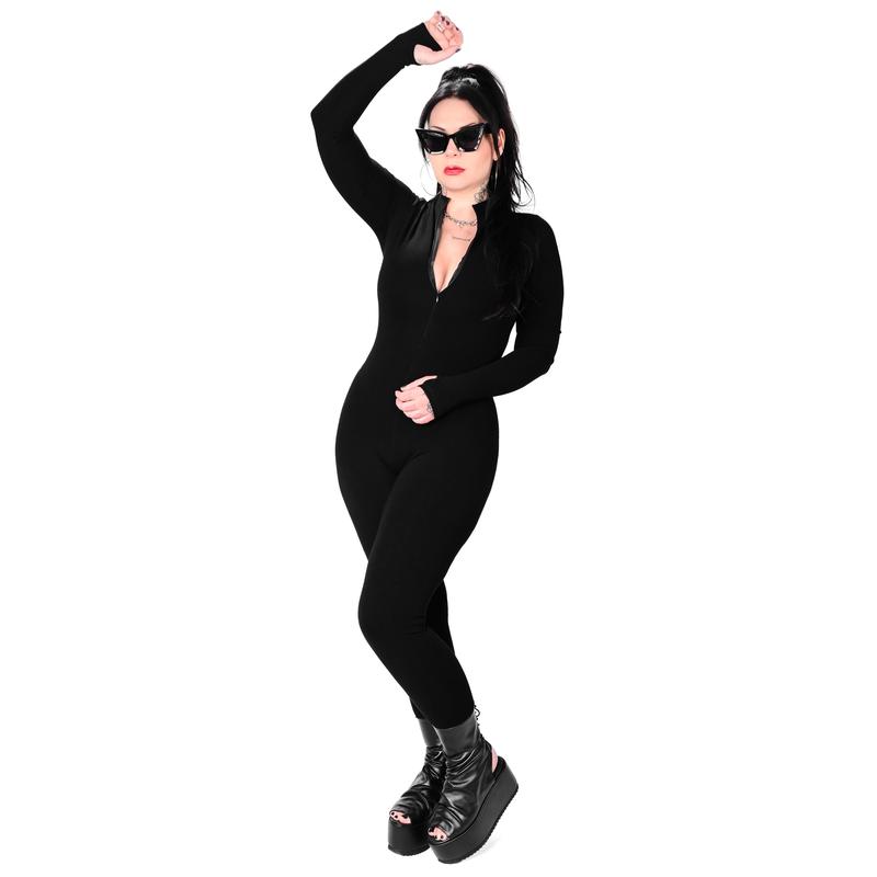 Long Sleeve Catsuit Zip Up Bodysuit  Comfort Jumpsuit Womenswear High Neck Longsleeves