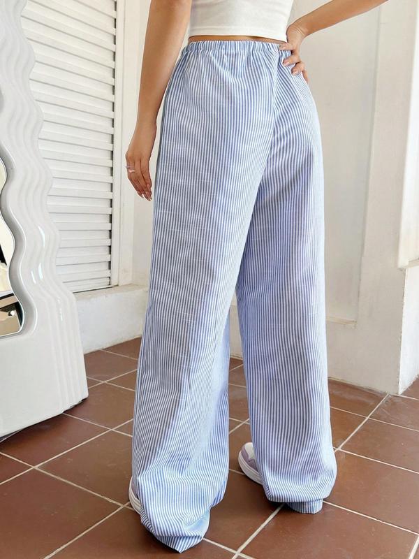 Women's Striped Print Drawstring Waist Wide Leg Pants, Fashion Casual Trousers for Summer, Pants for Women, Fashion Women's Bottoms for Daily Wear, Trousers for Women