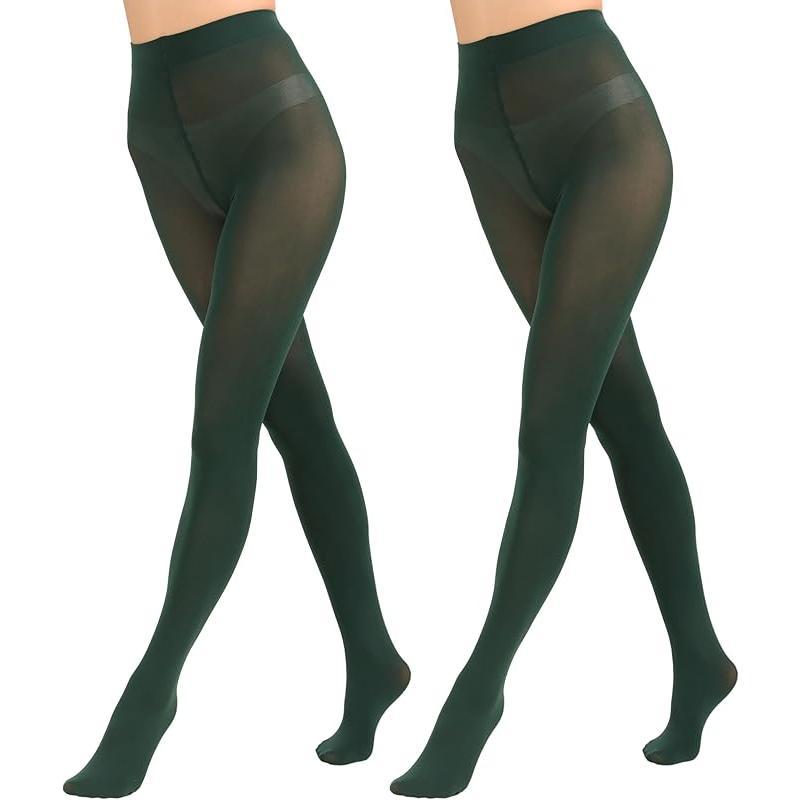 2 Pairs Women's Solid Color Tights 80D, Soft Opque Microfiber Tights