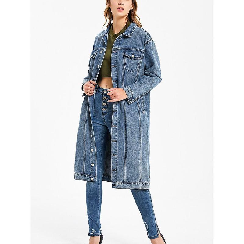 Hot Sale Long Denim Coat Female 2024 New Washed-out Vintage Slim Fashion Denim Top