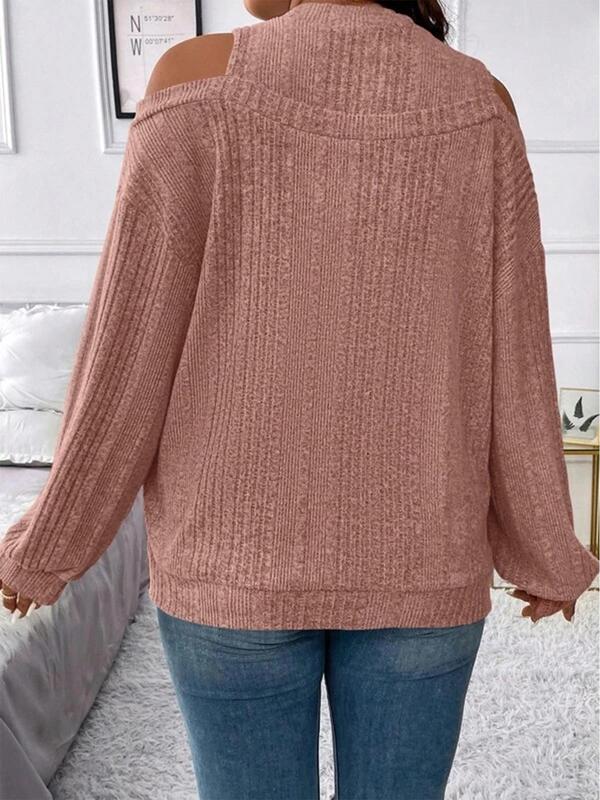 Women's Plain Cut Out Cold Shoulder Sweater, Casual Drop Shoulder Long Sleeve Jumper for Fall & Winter, Women's Knitwear for Daily Wear