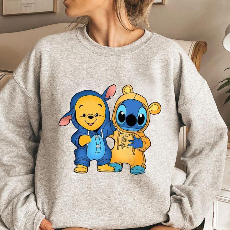 Wiinnie The Pooh Best Friends And Stiiitchh Fan Sweatshirt, Cartoon Charcter Tee, Vacation Unisex Shirt