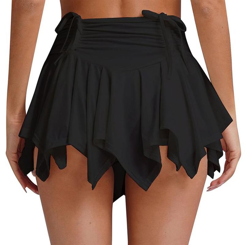 Women's Sexy Double Layered Skater Skirts Sexy Y2K Solid Low Waist Ruffle Pleated Mini Skirts