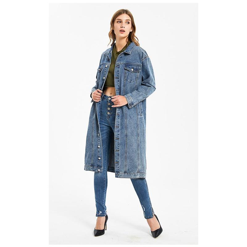 Hot Sale Long Denim Coat Female 2024 New Washed-out Vintage Slim Fashion Denim Top