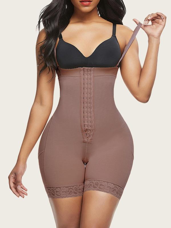 Women's Solid Color Contrast Lace Zipper Closure Crotch Shapewear Bodysuit, Scallop Trim Adjustable Hooks Tummy Control Hip Lifter Shaper Romper,  Waist Trainer Women, Women's Shapewear for Daily Wear Sexy