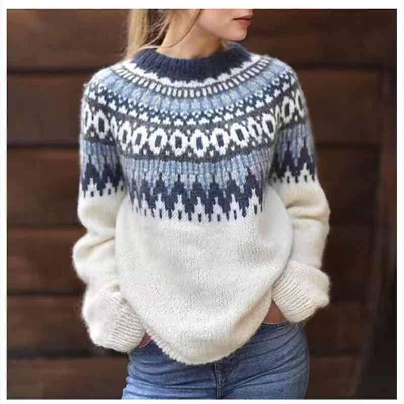 Autumn and Winter Best Selling Women's Clothes Sweater Acrylic Thick Needle Thickened Jacquard Knitted Sweater