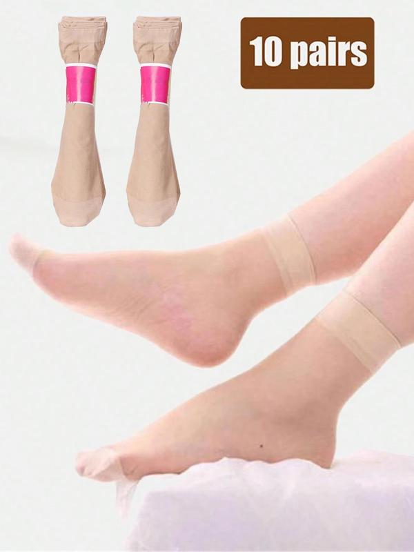 Women's 10 Pairs Solid Sheer Crew Socks, Fashion Casual Comfy Breathable Mid-Calf Socks for Daily Outdoor Wear, Ladies Socks for Summer