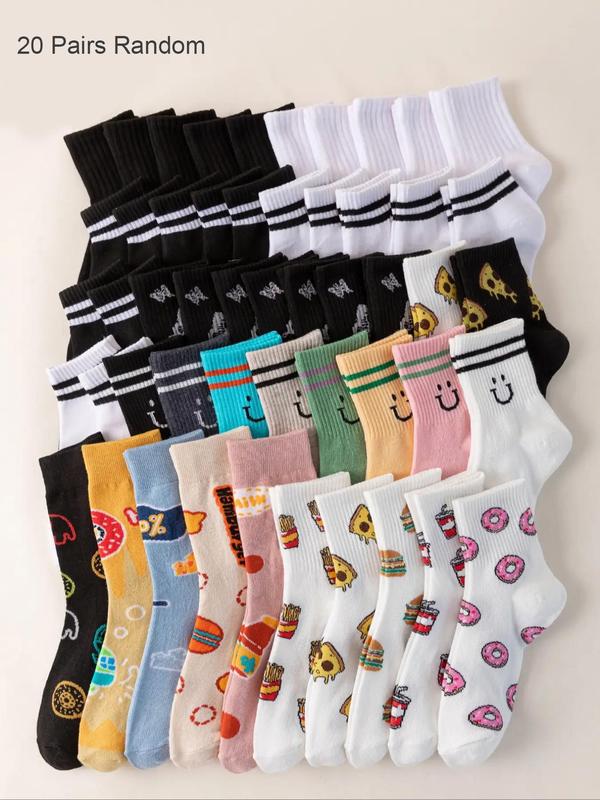 Women's Random Color Cartoon Graphic Crew Socks, Casual Moisture Wicking Socks, Socks for Women, Back To School Clothes, Soft Comfy Breathable Socks for All Seasons Daily Wear