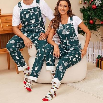 Odefou Christmas Overalls Women Men Coveralls Couple Gift Ideas denim  overalls Santa Claus Print Women's Bib Overalls