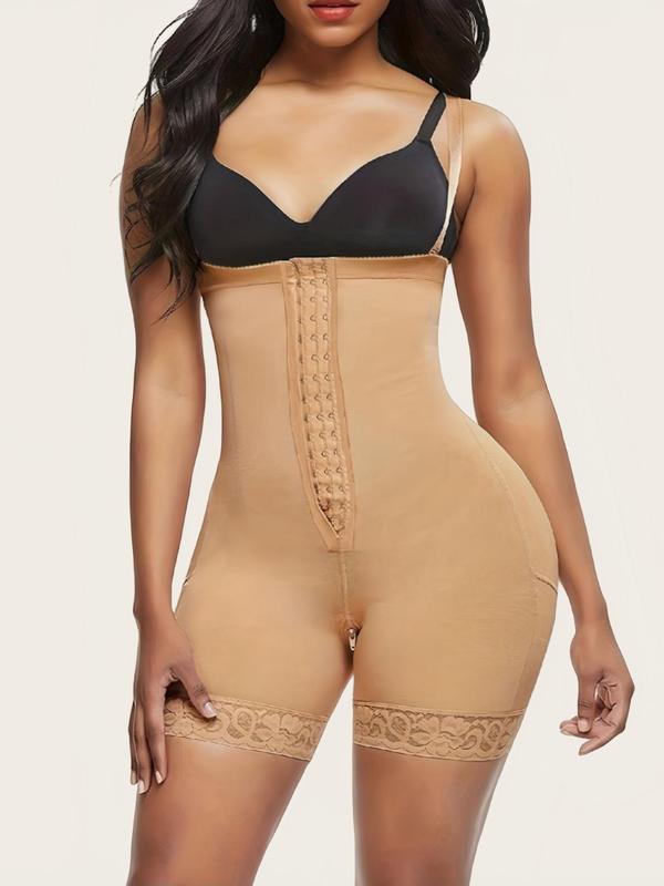 Women's Solid Color Contrast Lace Zipper Closure Crotch Shapewear Bodysuit, Scallop Trim Adjustable Hooks Tummy Control Hip Lifter Shaper Romper,  Waist Trainer Women, Women's Shapewear for Daily Wear Sexy