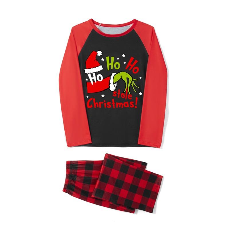 Family Matching Christmas Pajamas, Baby Romper Dog Clothes Letter Green Monster Hand Print Tops and Plaid Pants Sleepwear Set