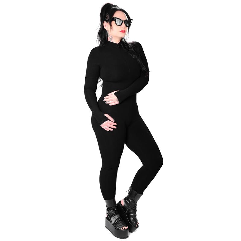 Long Sleeve Catsuit Zip Up Bodysuit  Comfort Jumpsuit Womenswear High Neck Longsleeves