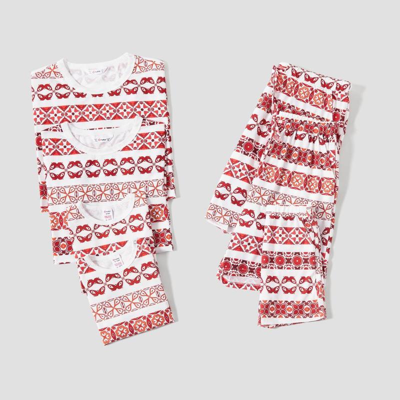 PatPat Family Matching Fair Isle Printed Short-Sleeve Top and Pocketed Shorts Pajamas Sets