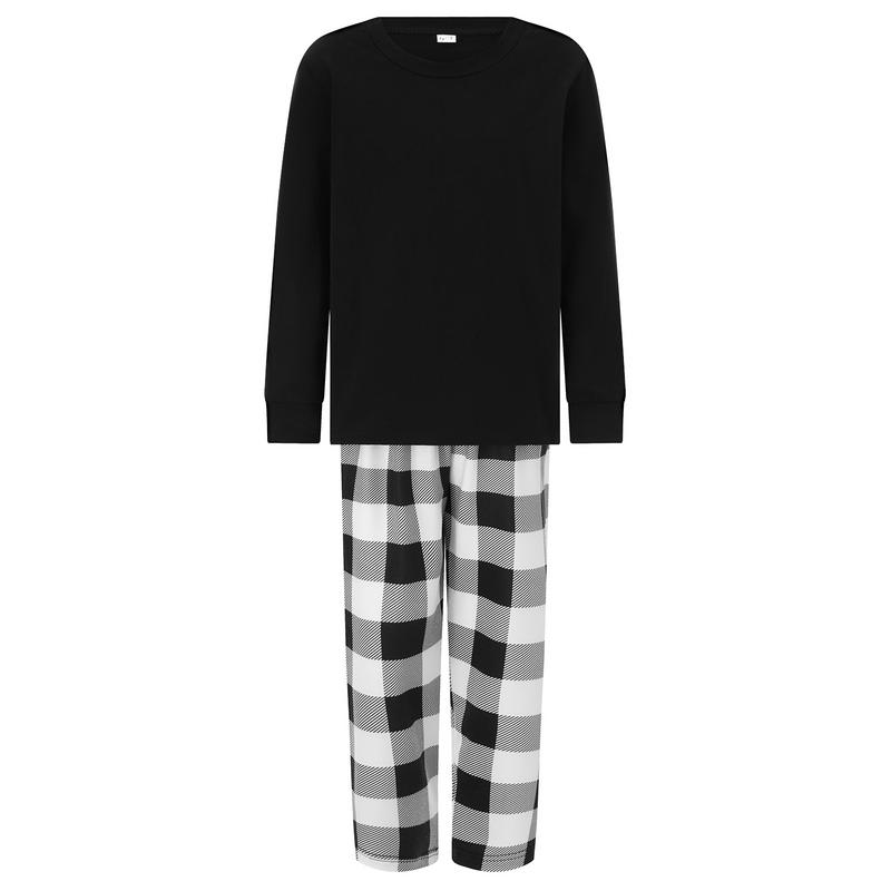 Christmas Pajamas For Family Long Sleeve Round Neck Tops Romper Plaid Print Trousers