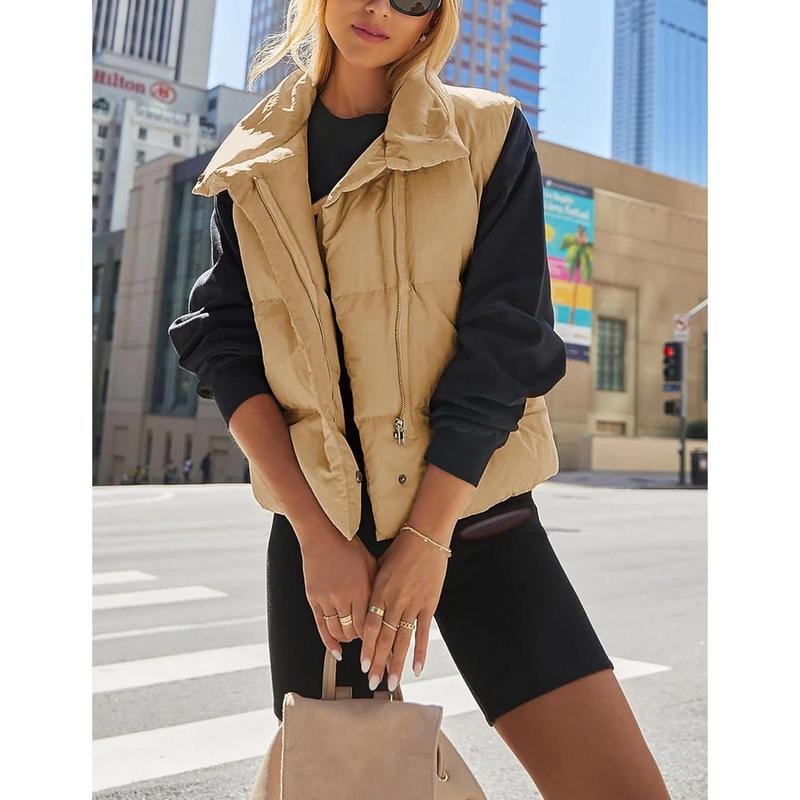 Womens Puffer Vest Sleeveless Casual Loose Winter Warm Lightweight Stand Collar Down Jacket Coats Womenswear Tops Comfort Outerwear Minimalist Fitted Basic High Neck