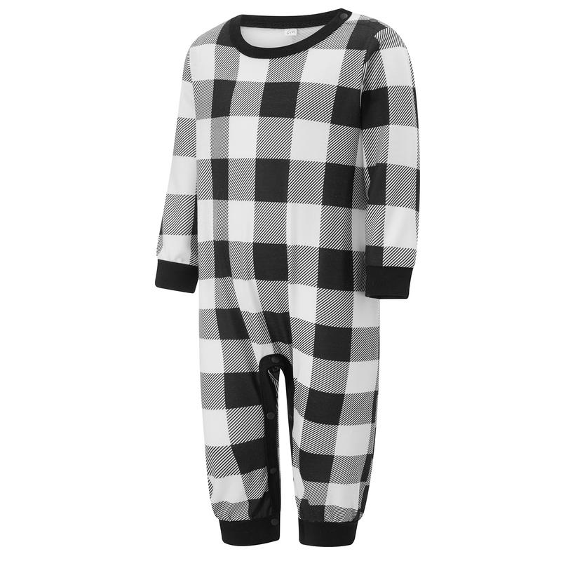 Family Matching Christmas Pajama Set Long Sleeve Round Neck Tops Romper Plaid Print Trousers