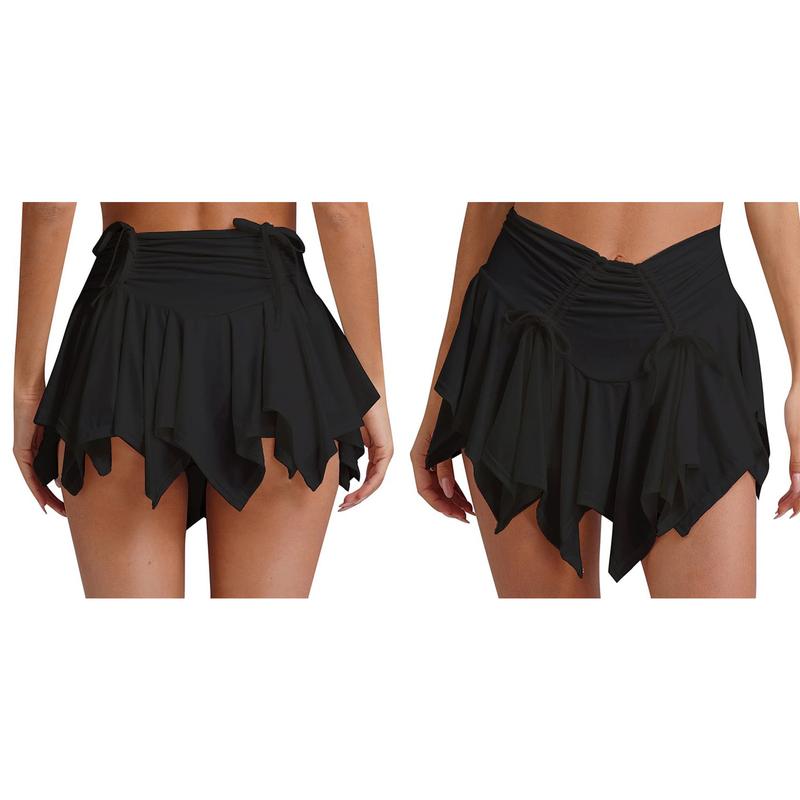 Women's Sexy Double Layered Skater Skirts Sexy Y2K Solid Low Waist Ruffle Pleated Mini Skirts