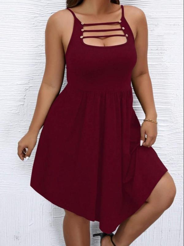  Cut Out Ruched Cami Dress, Elegant Solid Button High Low A-line Dress for Summer, Dress in Club, Dresses for Women, Summer Dresses 2024, Women's Plus Clothing for Daily Wear