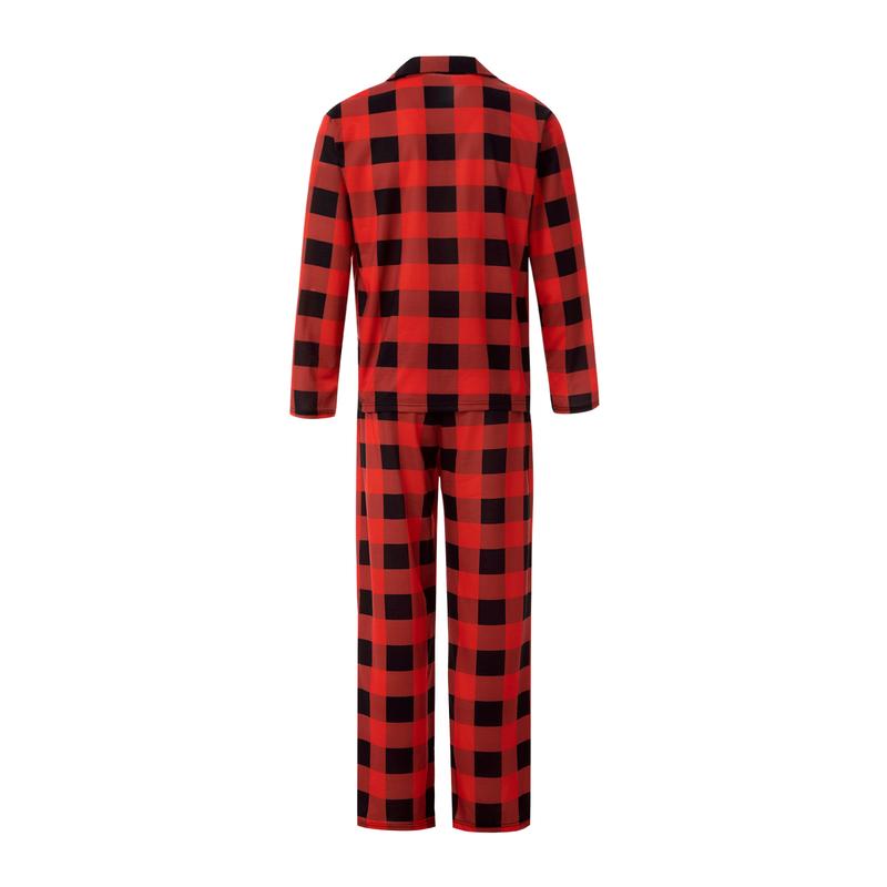 Christmas Pajamas For Family, Red Long Sleeve Plaid Printed Pattern Tops and Pants, Christmas Gift