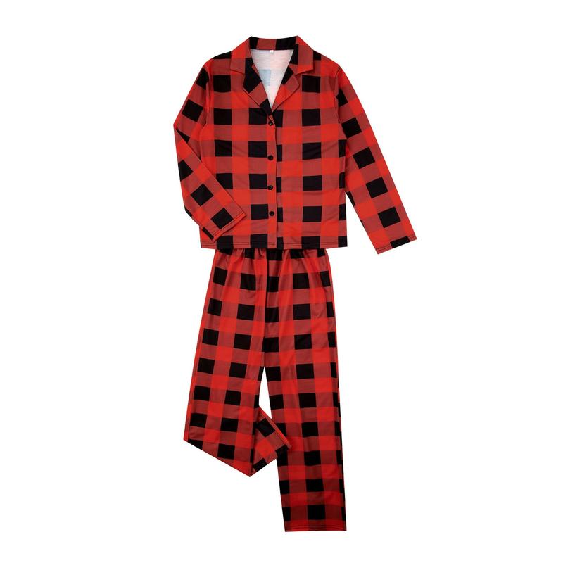 Christmas Pajamas For Family, Red Long Sleeve Plaid Printed Pattern Tops and Pants, Christmas Gift