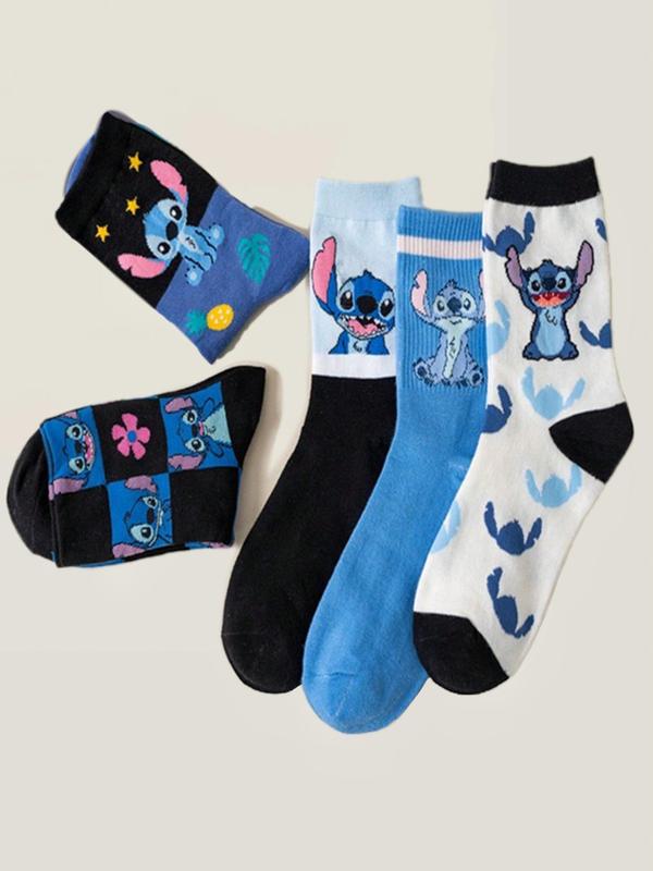 Cartoon Characters Pattern Mid-calf Socks, Women's Cute Comfy Breathable Crew Socks for Daily Wear, Women's Socks for All Seasons