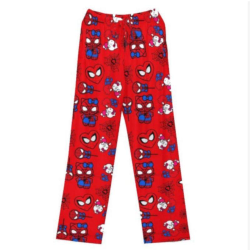 Halloween Women's Anime Pajama Pants Cute Cartoon Cat Spider Print Flannel All Over Kawai Chrismas Sleep Bottoms-Loungewear,Comfort