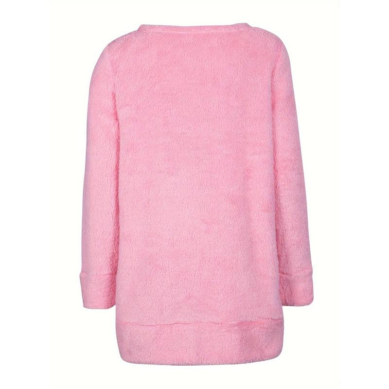 Casual solid fleece nightdress, thicken long sleeve round neck sleep dress with pockets, WOMEN'S sleepwear & dresses