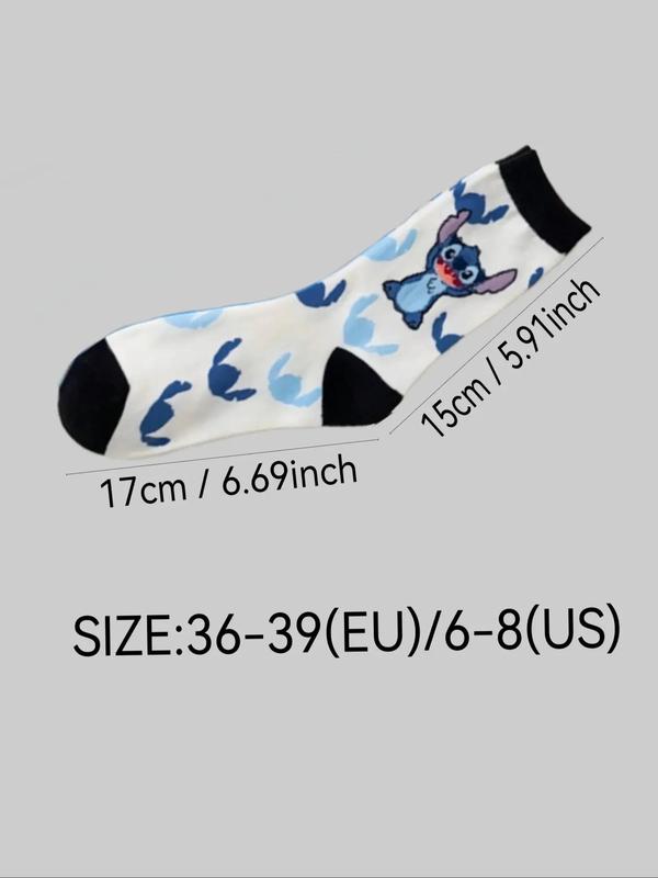 Cartoon Characters Pattern Mid-calf Socks, Women's Cute Comfy Breathable Crew Socks for Daily Wear, Women's Socks for All Seasons