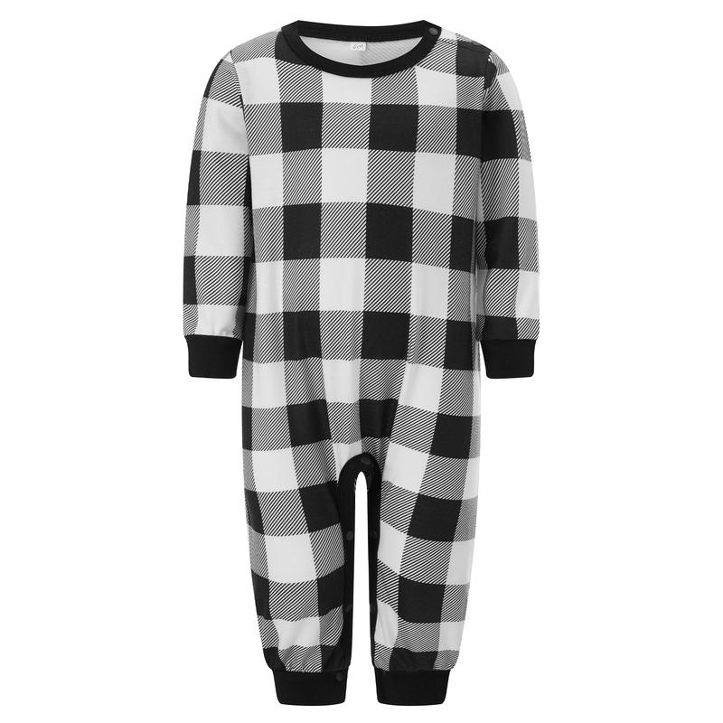 Family Matching Christmas Pajama Set Long Sleeve Round Neck Tops Romper Plaid Print Trousers