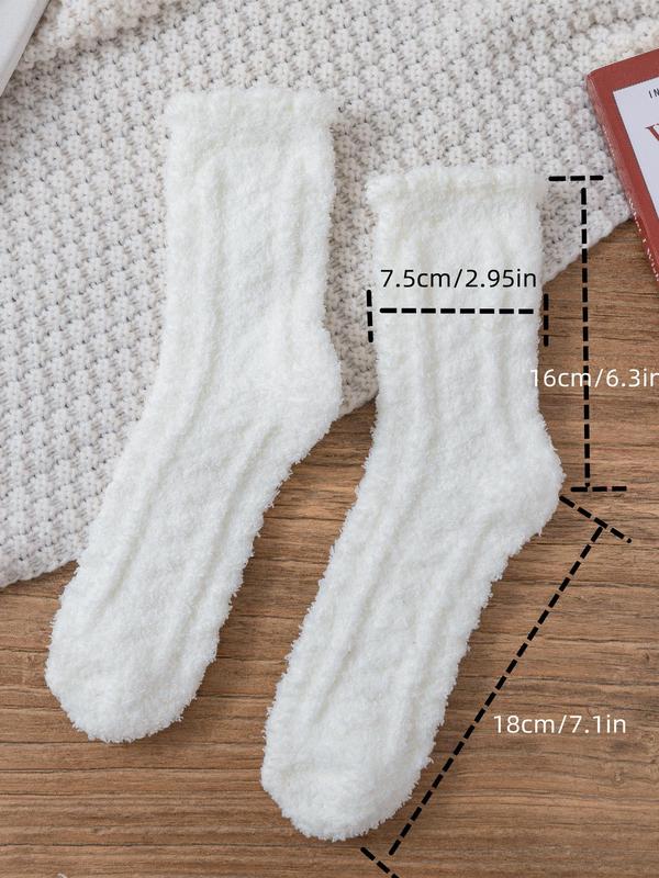 Women's 4 Pairs Solid Fuzzy Crew Socks, Thicker Warm Comfy Floor Socks for Daily Wear, Women's Socks for Winter