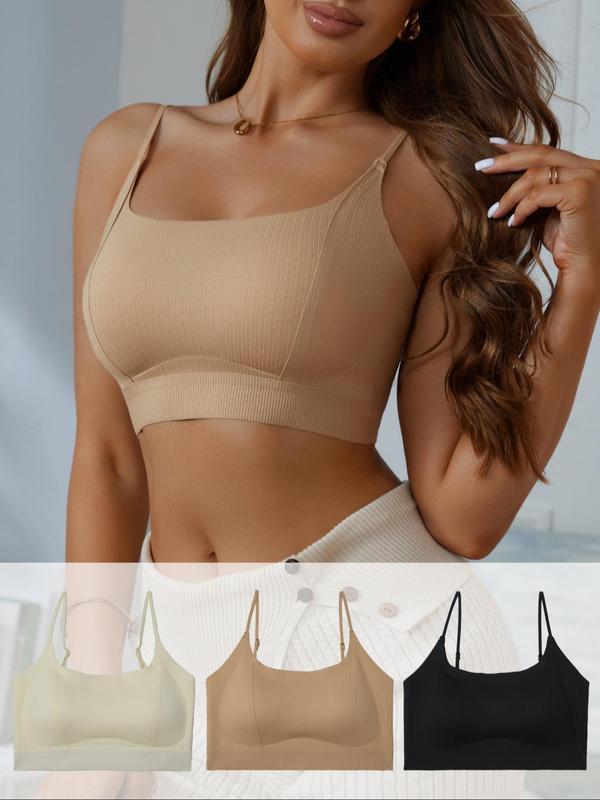 Women's Solid Backless Wireless Bra, Casual Comfortable Breathable Adjustable Strap Bra, Women's Lingerie for All Seasons