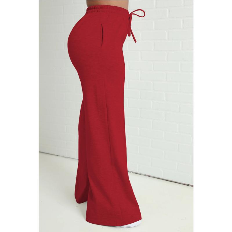 Women Casual Wide Leg Pants Drawstring Flowy Joggers Baggy Lounge Sweatpants with Pockets