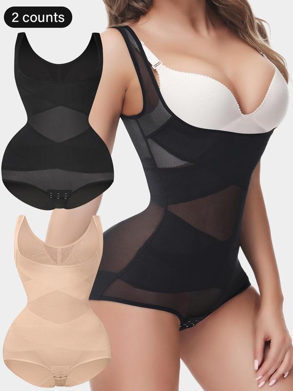 Women's Solid Color Sheer Shapewear Open Bust Bodysuit, Breathable Tummy Control Shaper, Women's Shapewear for Daily Wear