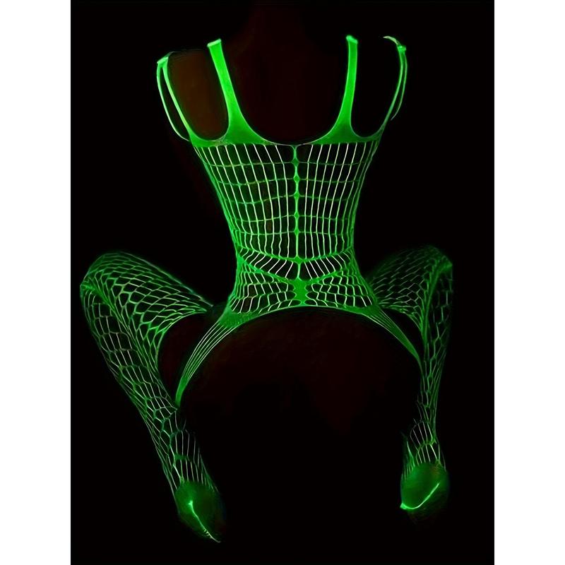 Hot Luminous Fishnet Bodystocking, Women's Sexy Hollow Out Bodystocking Lingerie & Underwear Womenswear Comfort