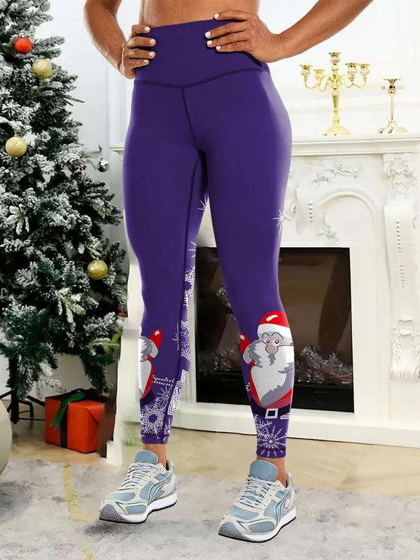 Women's Christmas Themed Santa Claus Print High Waist Leggings, Casual Comfy Breathable Skinny Pants for Daily Wear, Ladies Bottoms for All Seasons