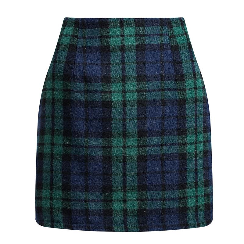 Womens High Waist Plaid Skirt Bodycon Pencil Wool Mini Skirts for Christmas Dress, Festive Dressing up