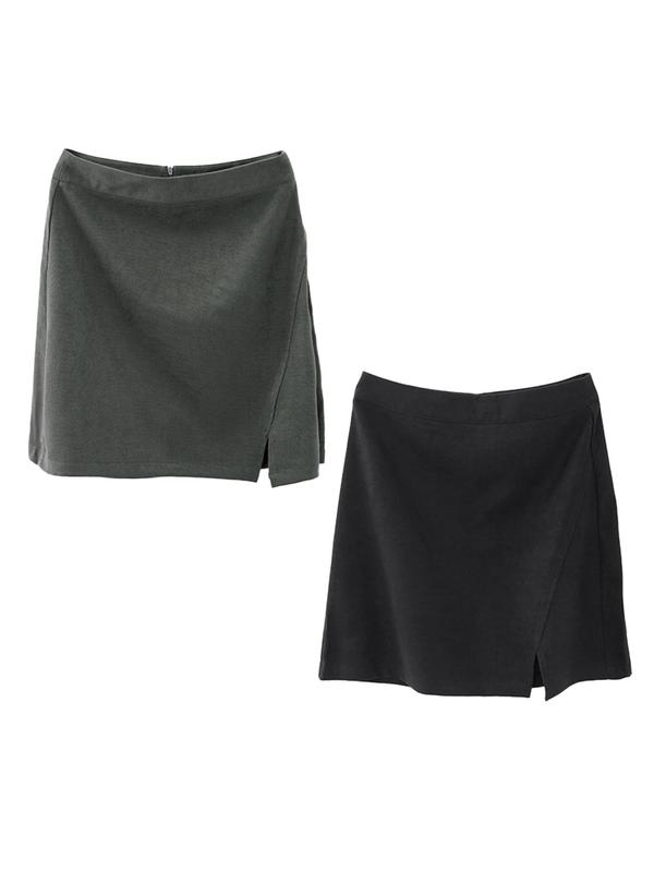 Women's Solid Split Thigh A Line Skirt, Elegant Fashion Casual Zipper Short Skirt for Daily Outdoor Wear, Ladies Bottoms for All Seasons