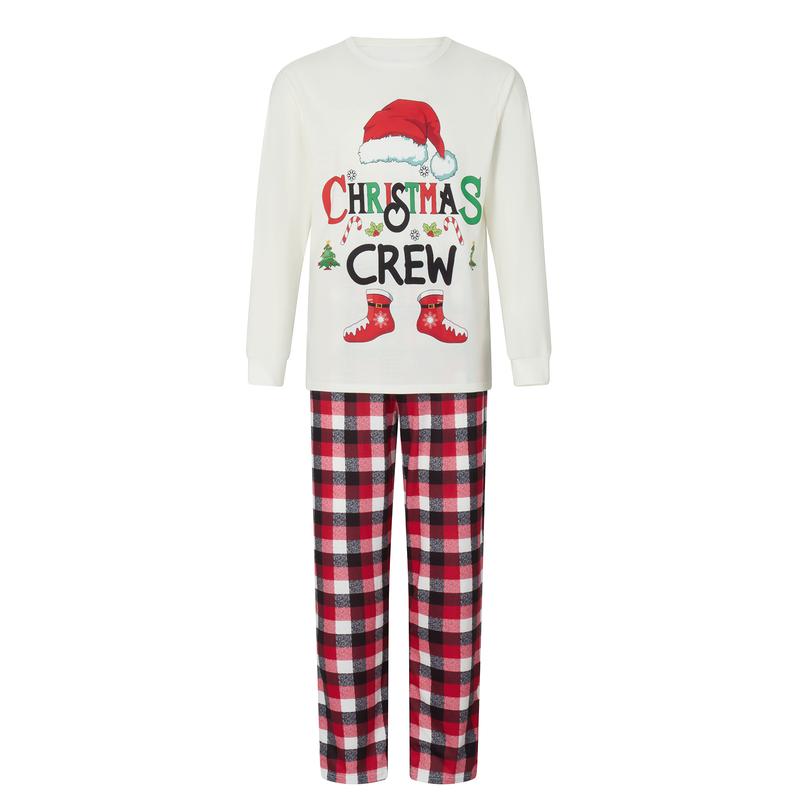 Family Christmas Pajamas Matching Sets, Romper  Long Sleeve Letter Print Tops and Plaid Pants Suit for Kid Dad Mom Sleepwear