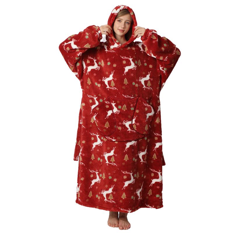 [Free shipping on 2 items] Christmas Day Gift Plus Size Wearable Blanket Hoodie for Women Men, 1Pcs Oversized Nightgown Loungewear Womenswear Wearable Hoodie Sherpa Fleece Sweatshirt Blanket Warm Hoodie with Pocket