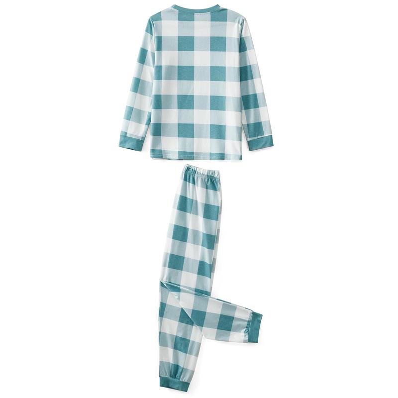 Family Pajamas Matching Set, Long Sleeve T-shirt with Pants Plaid Sleepwear Loungewear Crewneck Womenswear Clothing Jumpsuit