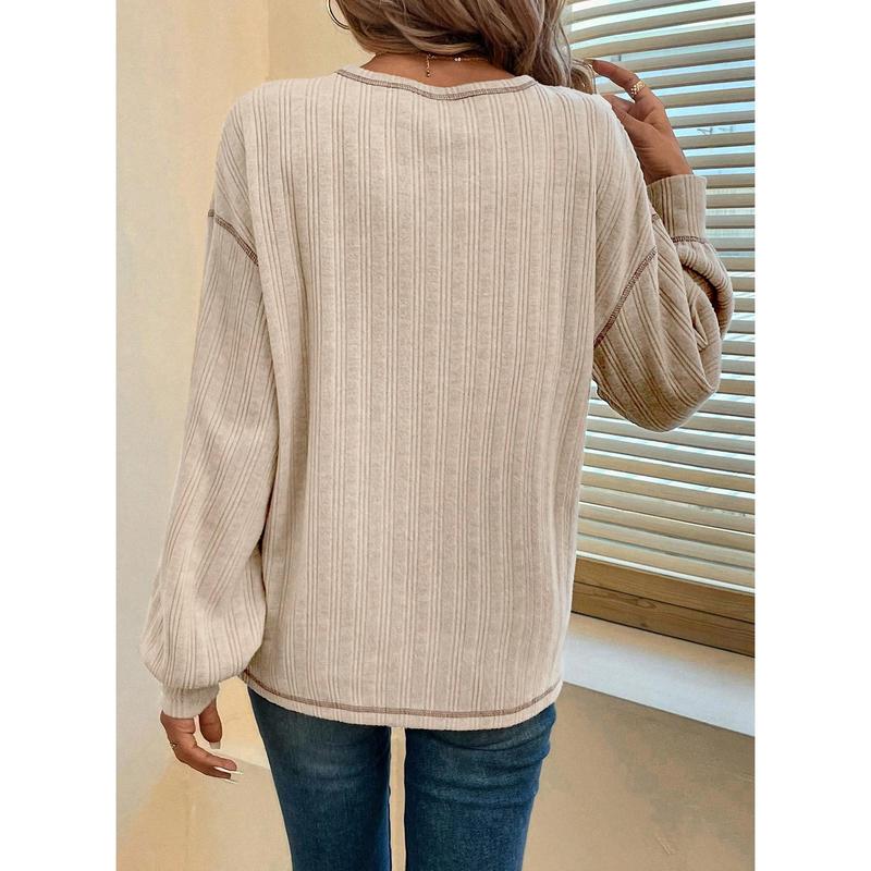 Dokotoo Long Sleeve Shirts for Women 2024 Casual Solid Crewneck Knitted Loose Fit Pullover Shirts Tops