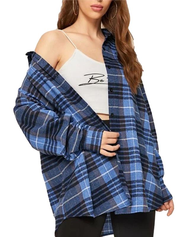 Zontroldy Plaid Flannel Shirts for Women Oversized Long Sleeve Button Down Buffalo Plaid Shirt Blouse Tops knitted shirt vintage tops Womenswear Casual Collared