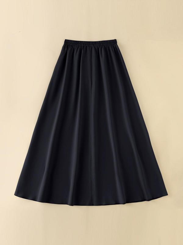 Women's Solid Color Elastic Waist Pleated Skirt, Elegant Fashion Casual High Waist Maxi Skirt for Daily Outdoor Wear, Ladies Bottoms for All Seasons