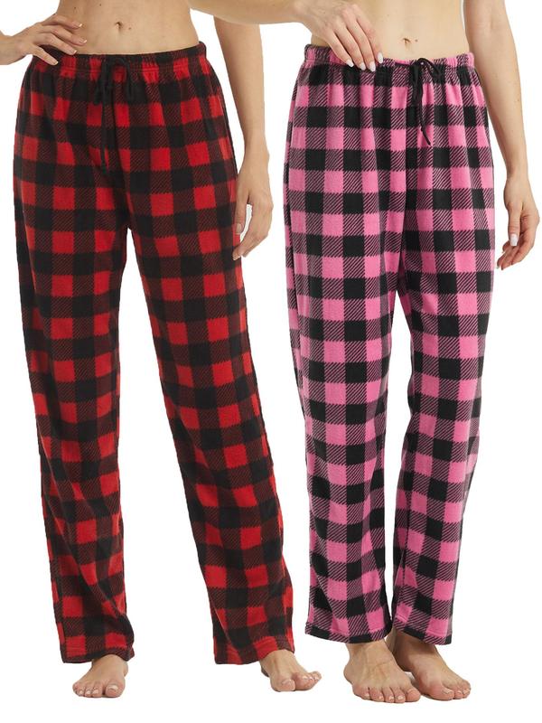 Women's Christmas Theme Plaid Print Drawstring Waist Pajama Pants, Lady Soft Thermal Lounge PJ Pants, Casual Cozy Sleep Pants for Fall & Winter, Loungewear Bottoms, Womenswear