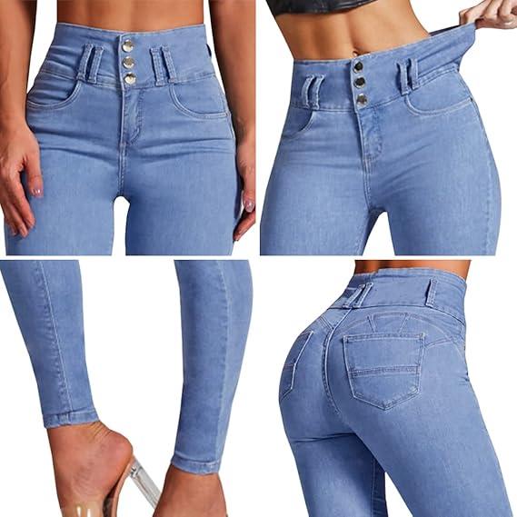 LONGBIDA Women's High Waist Skinny Stretch Jeans Butt Lifting Comfort Denim Pants Tummy Control Colombian Jeans