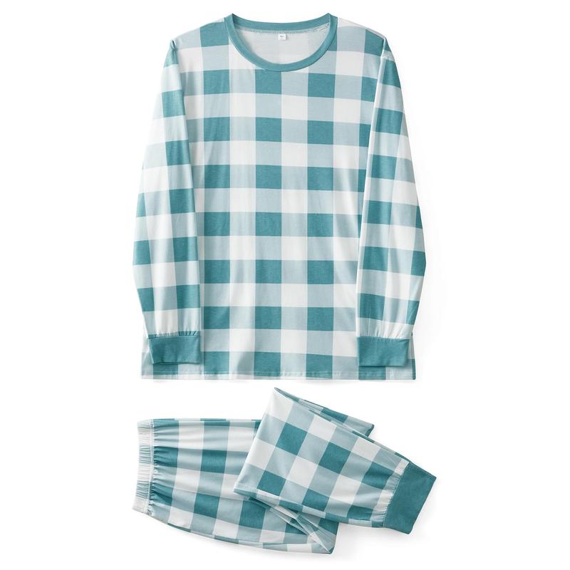 Family Pajamas Matching Set, Long Sleeve T-shirt with Pants Plaid Sleepwear Loungewear Crewneck Womenswear Clothing Jumpsuit